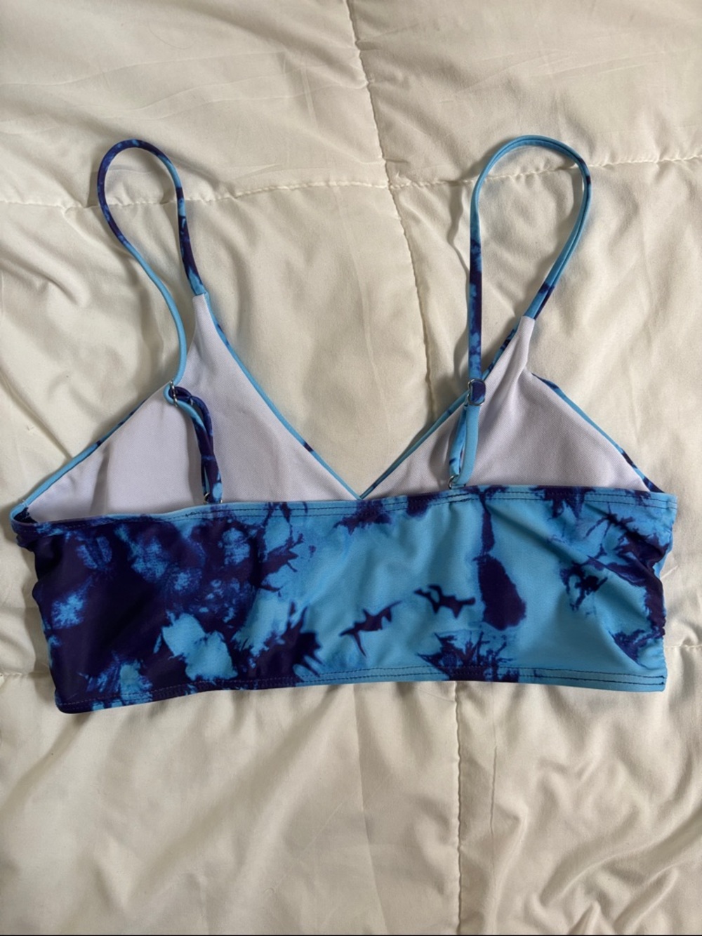 Blue Tie-Dye Triangle Bikini Top Size Large/Runs Small - Picture 3 of 7